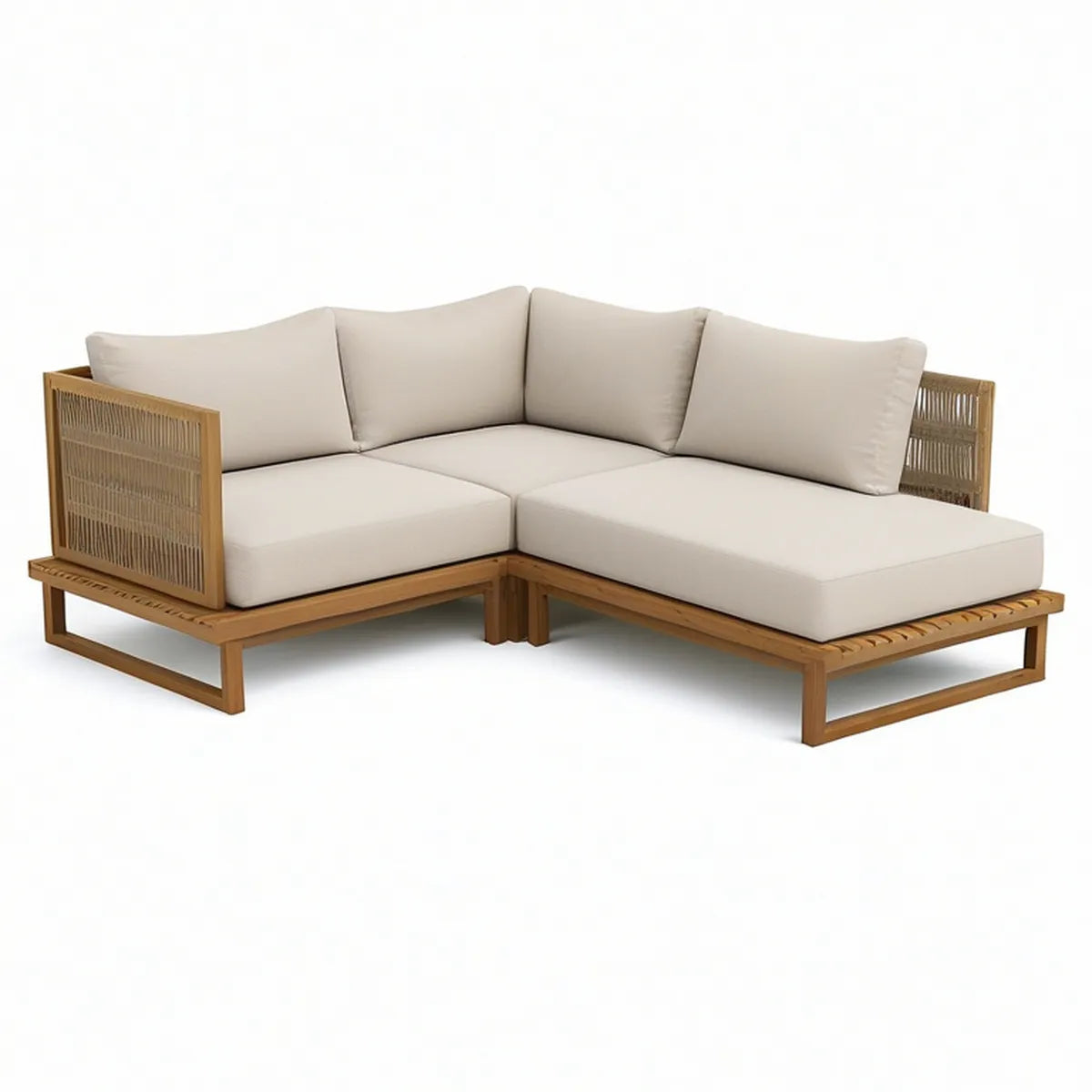 2-teiliges Gartenecksofa in L-Form aus massivem Akazienholz, Naturbraun/Beige, 240 x 160 x 75 cm