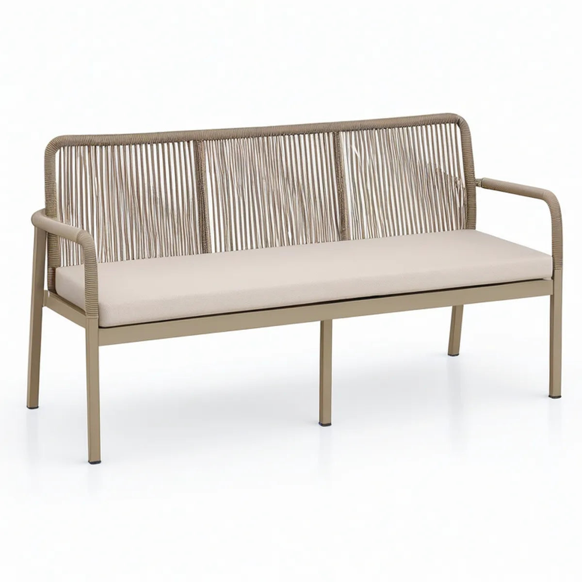 2-Sitzer-Gartenbank aus Aluminium und Polypropylen-Seilgeflecht, Taupe/Beige, 130 x 70 x 78 cm