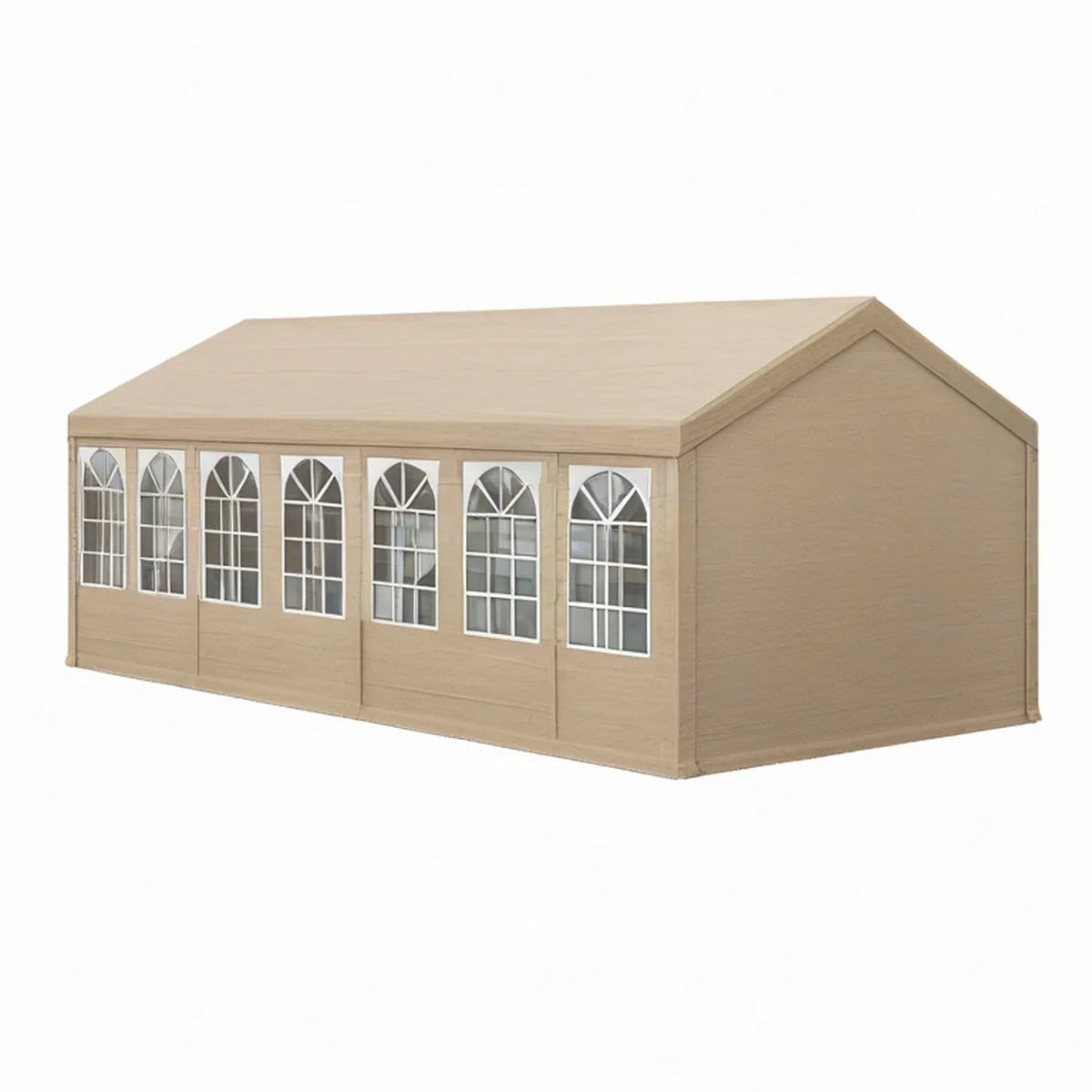 Partyzelt 6 x 3 m mit Satteldach, Fenstern und Seitenwänden Beige/Weiss