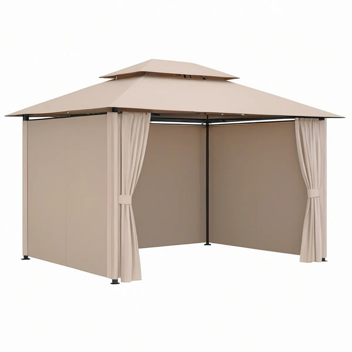 Pavillon 3 x 3 x 2,7 m mit Doppeldach, Seitenwänden und Vorhängen, Beige/Schwarz