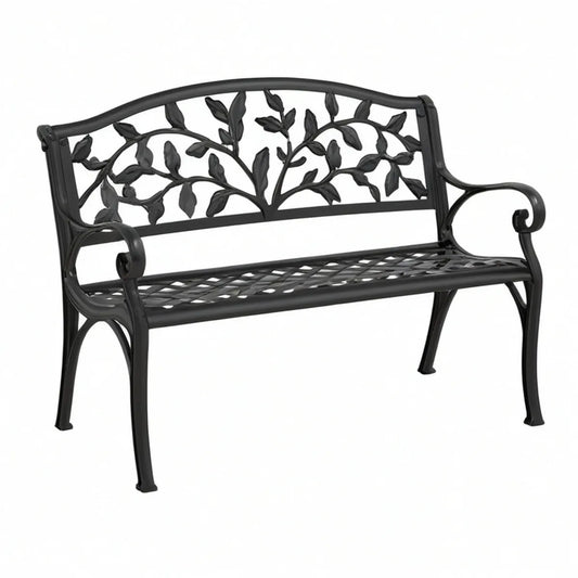 2-Sitzer Gartenbank aus Aluminiumguss, Schwarz, 122 x 56 x 87 cm