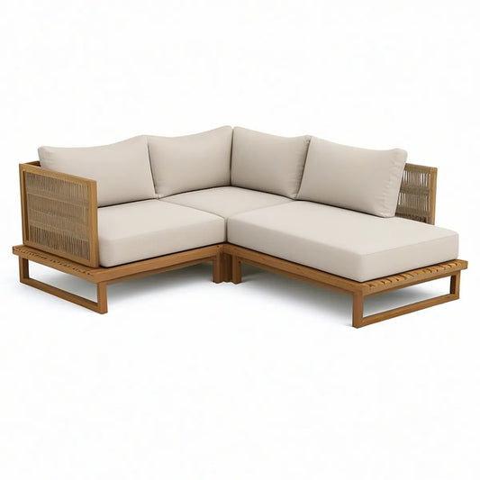 2-teiliges Gartenecksofa in L-Form aus massivem Akazienholz, Naturbraun/Beige, 240 x 160 x 75 cm