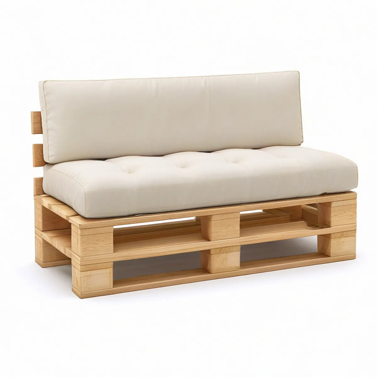 Palettensofa für 2 Personen aus massivem Kiefernholz, Natur/Creme, 120 x 80 x 65 cm