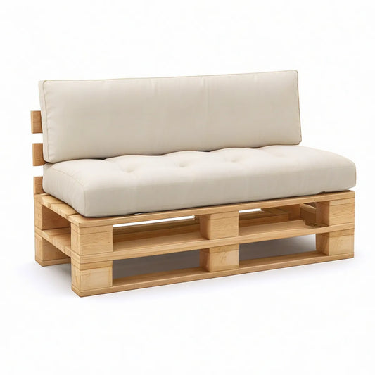 Palettensofa für 2 Personen aus massivem Kiefernholz, Natur/Creme, 120 x 80 x 65 cm