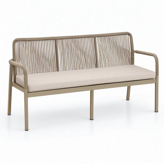 2-Sitzer-Gartenbank aus Aluminium und Polypropylen-Seilgeflecht, Taupe/Beige, 130 x 70 x 78 cm