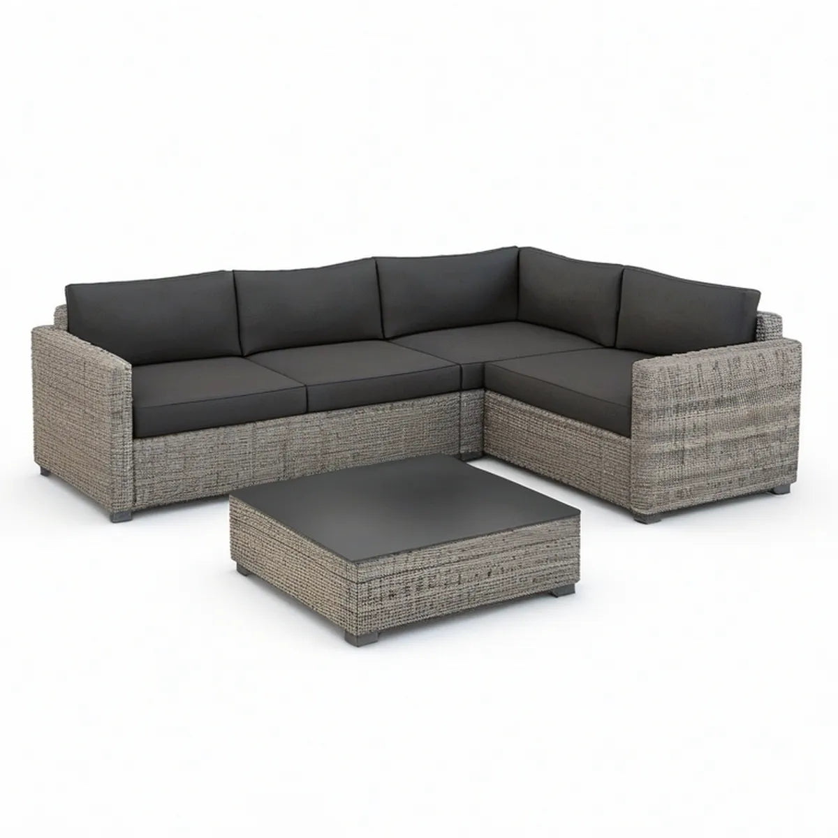 Gartenlounge Ecksofa-Set in L-Form, Grau/Anthrazit, 210 x 210 cm, mit Tisch